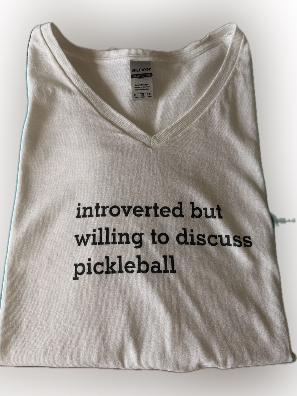 Ladies Gildan White V-Neck Short-Sleeve Tee with Black Text - Pickleball Graphic